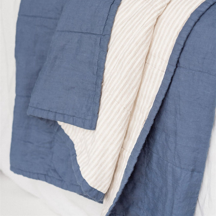 Foxtrot Home French Flax Linen Coastal Blue & Sand Stripes Quilt