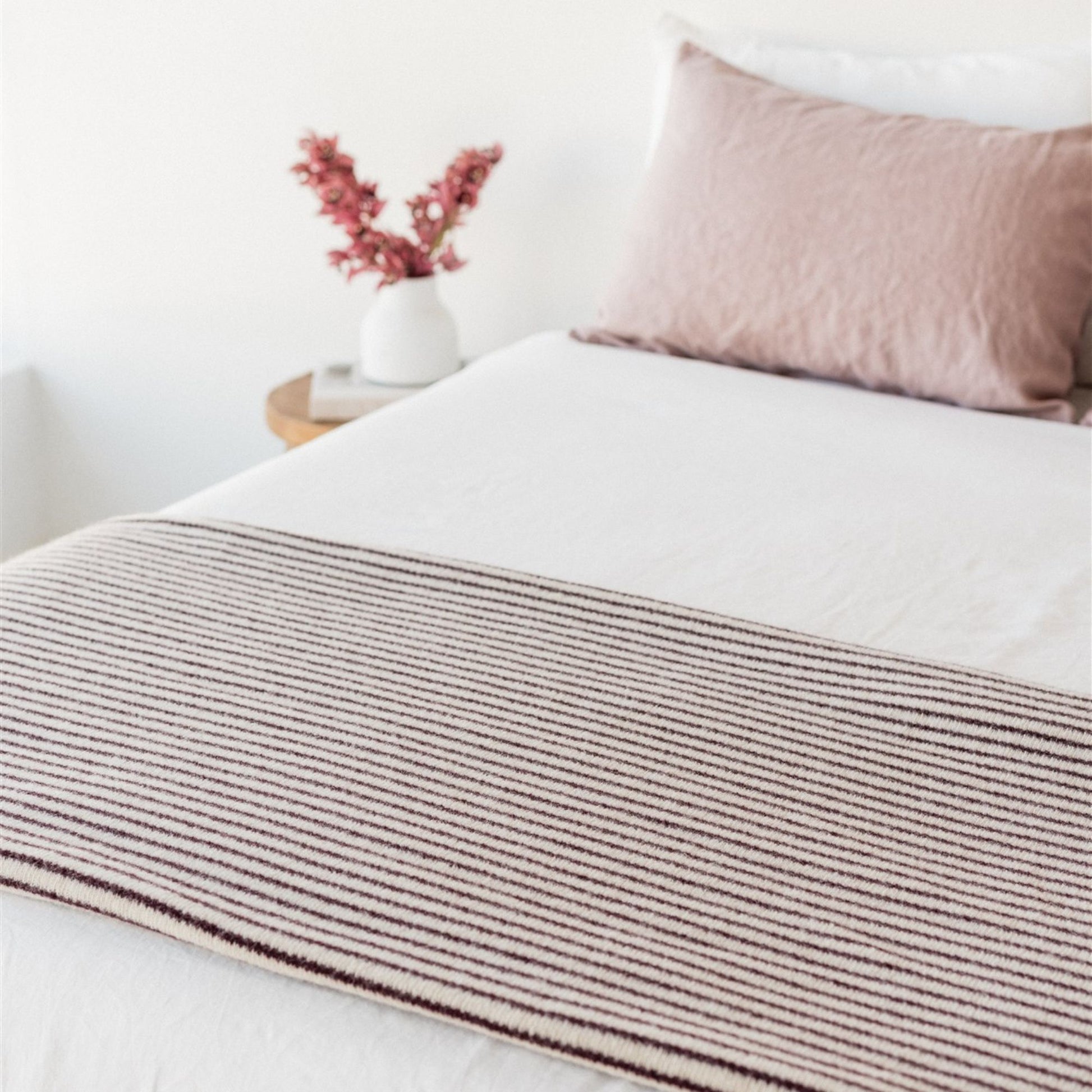 Foxtrot Home New Zealand Wool Throw Blanket in Fig Stripes