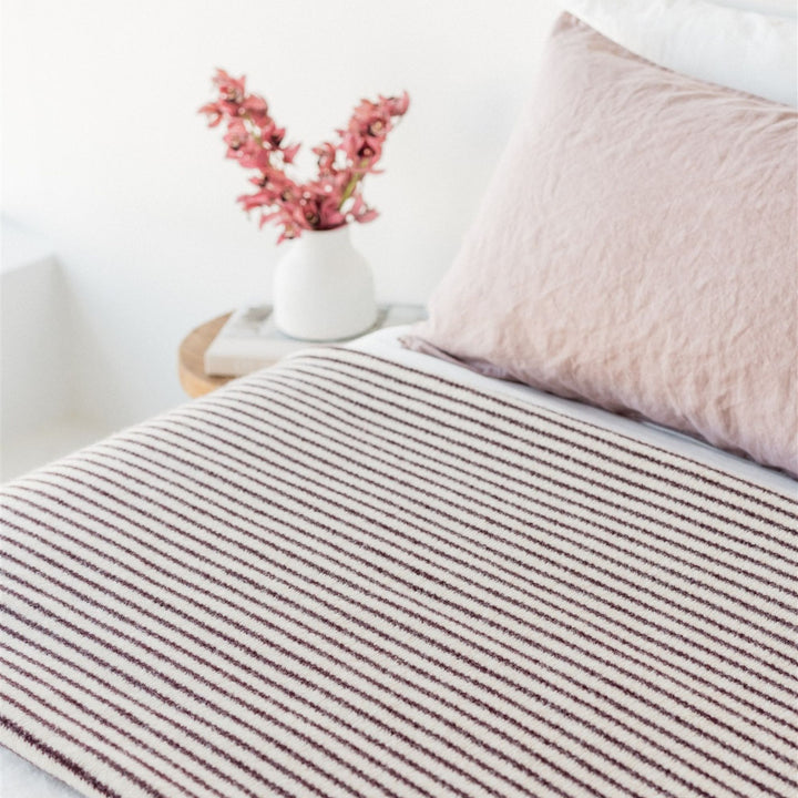 Foxtrot Home New Zealand Wool Throw Blanket in Fig Stripes