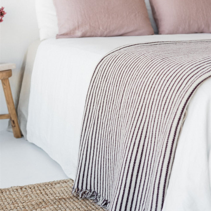 Foxtrot Home New Zealand Wool Throw Blanket in Fig Stripes