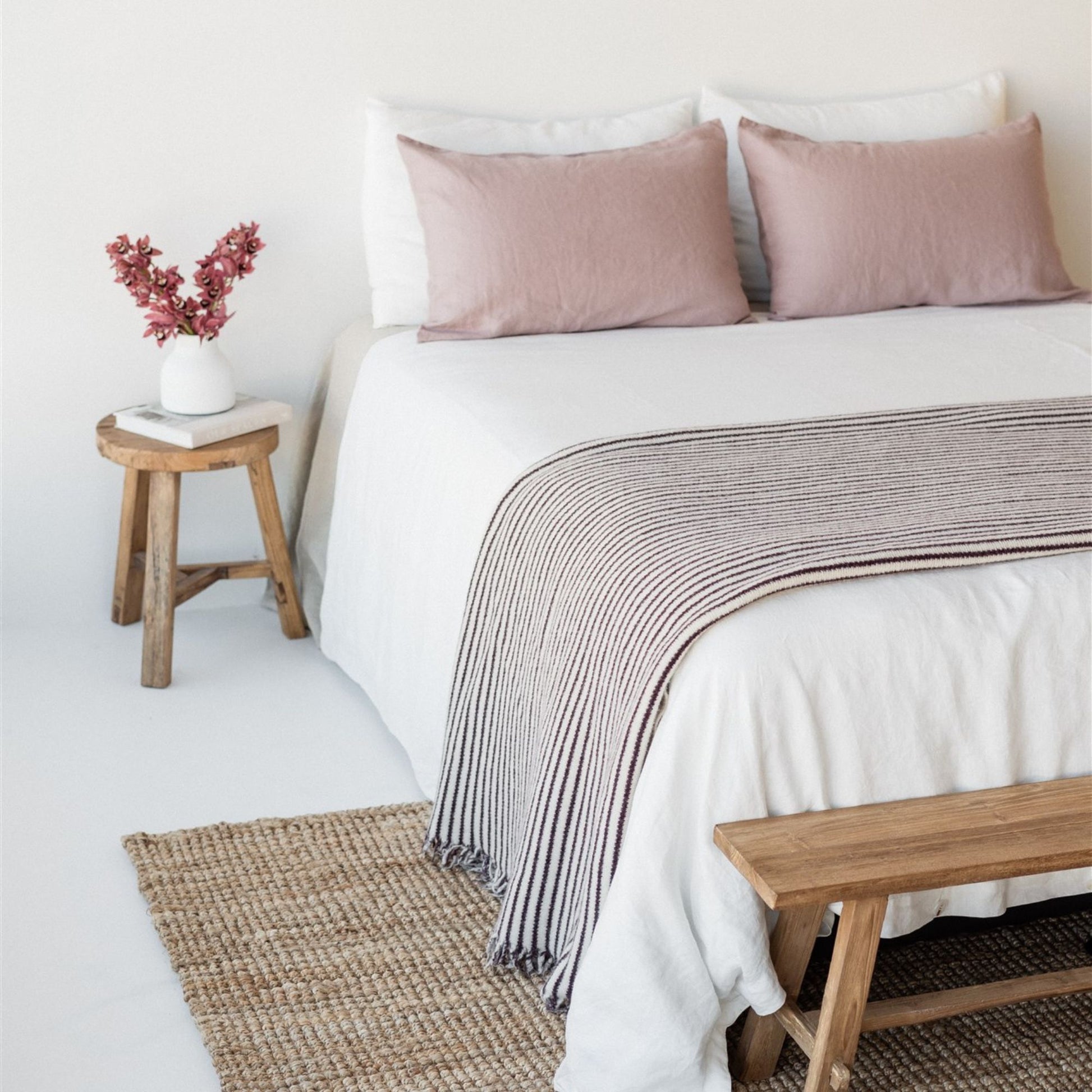 Foxtrot Home New Zealand Wool Throw Blanket in Fig Stripes