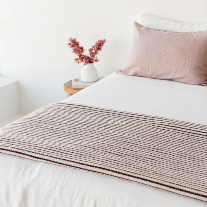 Foxtrot Home New Zealand Wool Throw Blanket in Fig Stripes