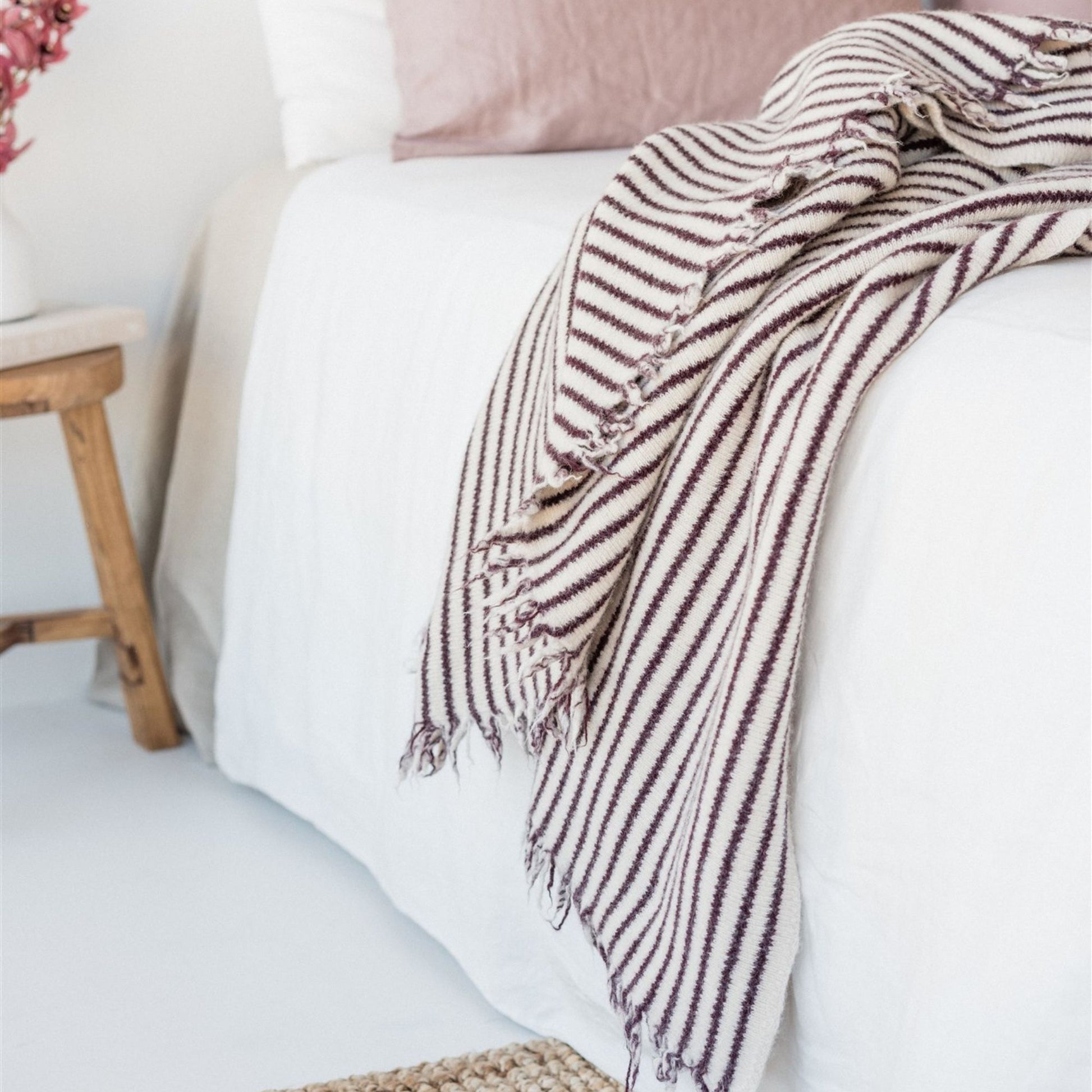 Foxtrot Home New Zealand Wool Throw Blanket in Fig Stripes