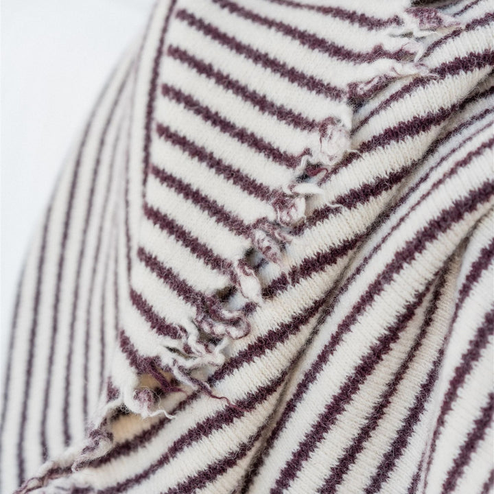 Foxtrot Home New Zealand Wool Throw Blanket in Fig Stripes