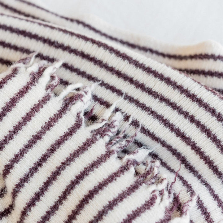 Foxtrot Home New Zealand Wool Throw Blanket in Fig Stripes