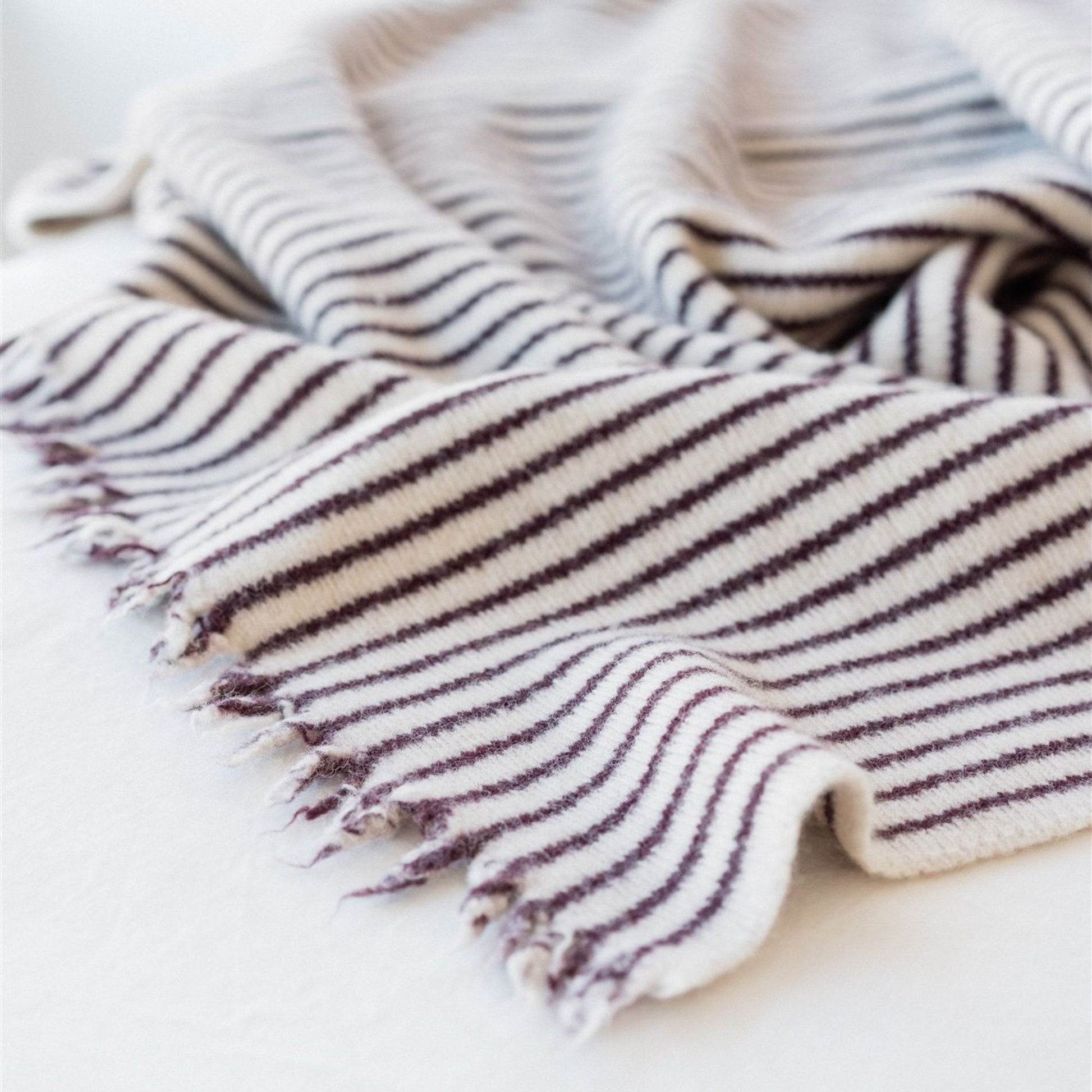Foxtrot Home New Zealand Wool Throw Blanket in Fig Stripes