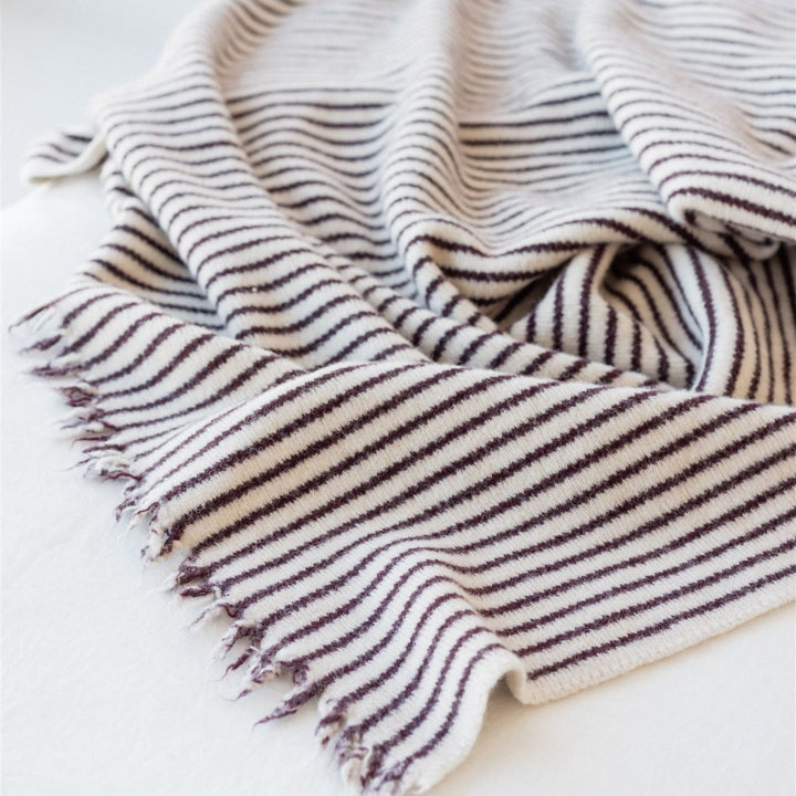 Foxtrot Home New Zealand Wool Throw Blanket in Fig Stripes