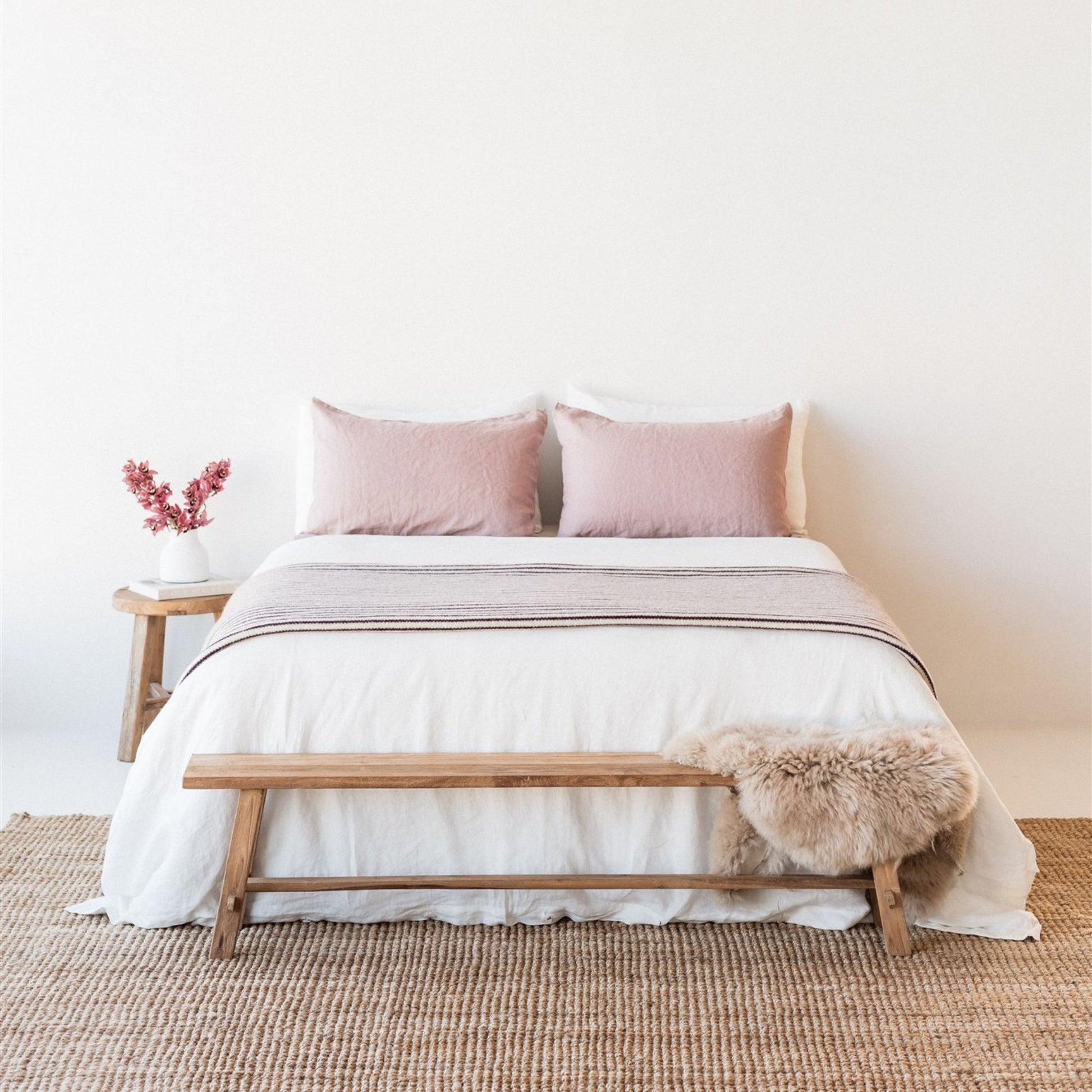 Foxtrot Home New Zealand Wool Throw Blanket in Fig Stripes