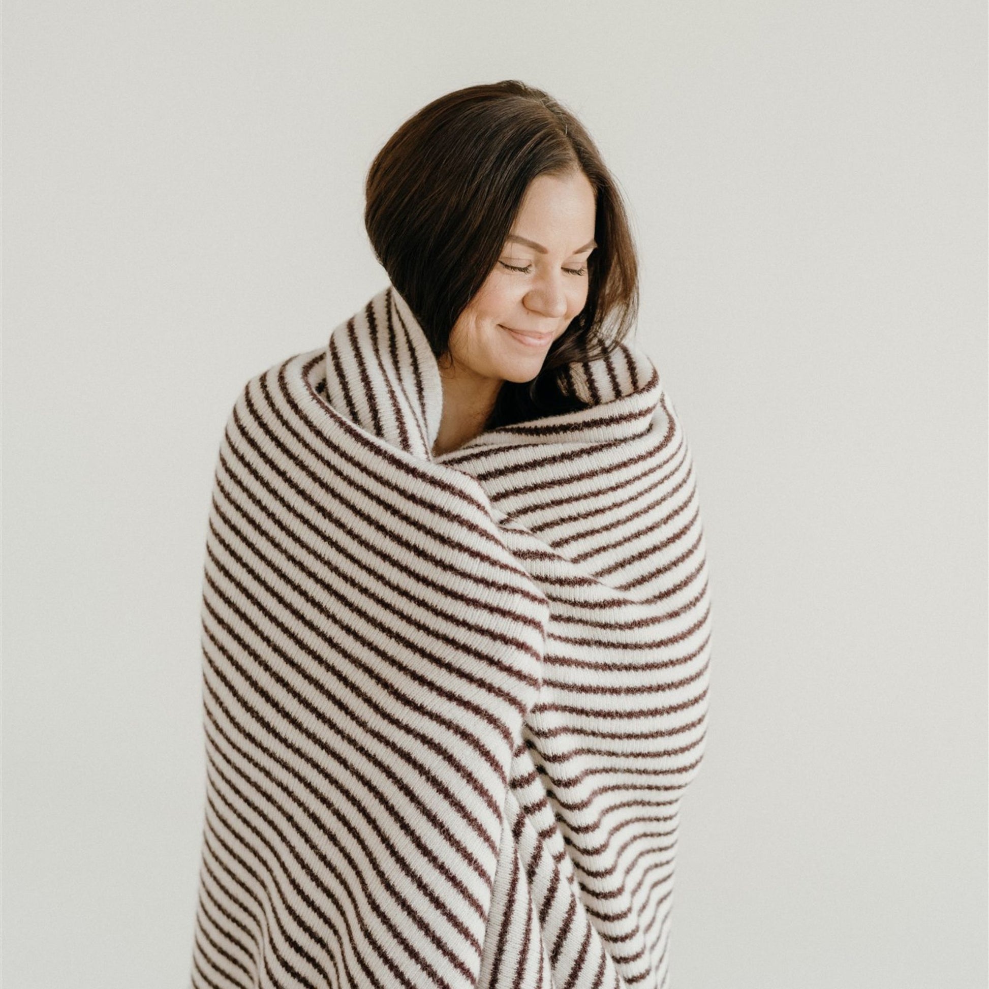 Foxtrot Home New Zealand Wool Throw Blanket in Fig Stripes