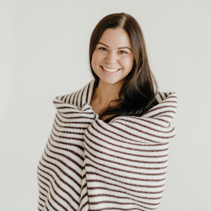 Foxtrot Home New Zealand Wool Throw Blanket in Fig Stripes