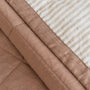 Foxtrot Home French Flax Linen styled in a bedroom with Malt Brown and Sand Stripes Quilt