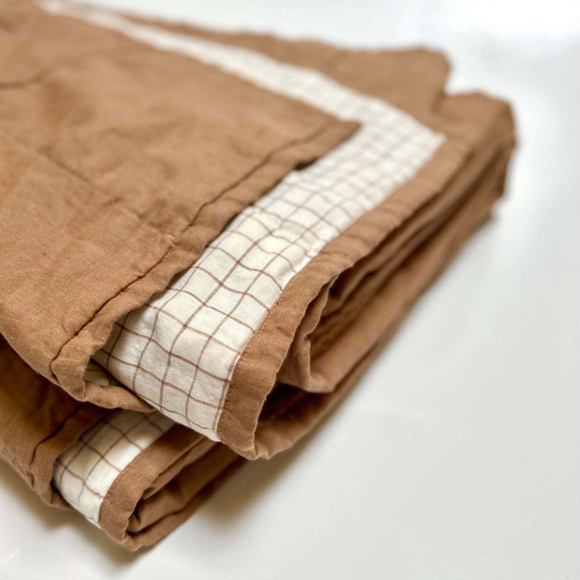 Foxtrot Home French Flax Linen Malt Brown & Malt Brown Grid Quilt
