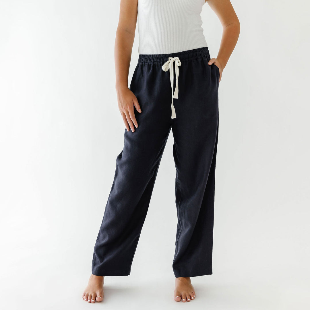 Foxtrot Home French Flax Linen Long Pyjama Pants in Midnight Blue