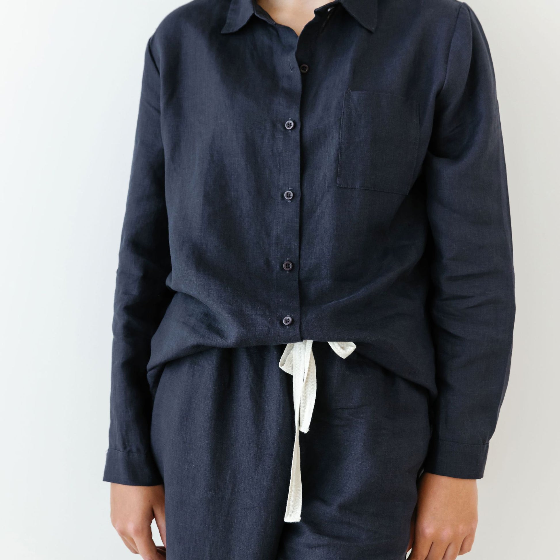 Foxtrot Home French Flax Linen Winter Pyjamas in Midnight