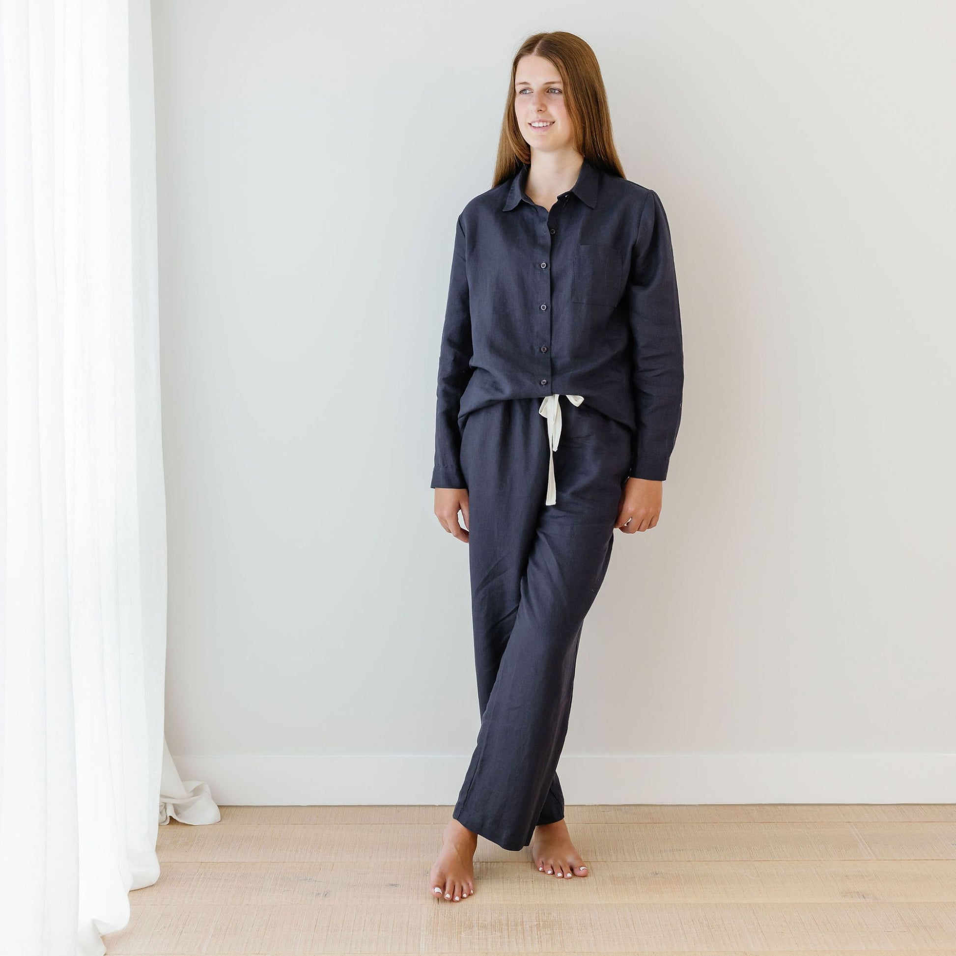 Foxtrot Home French Flax Linen Winter Pyjamas in Midnight