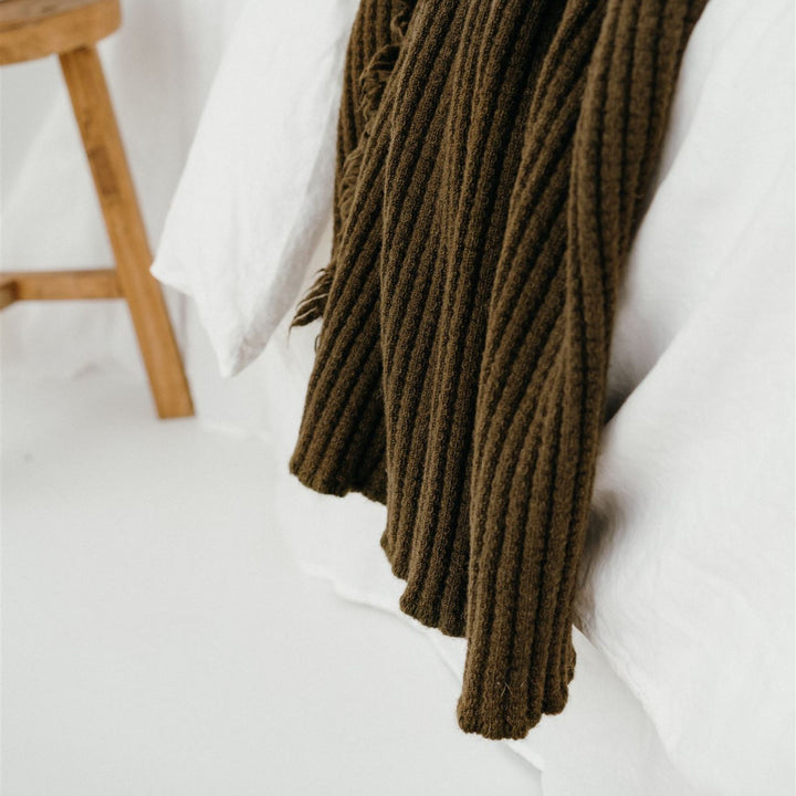 Foxtrot Home New Zealand Wool Throw Blanket Olive Green