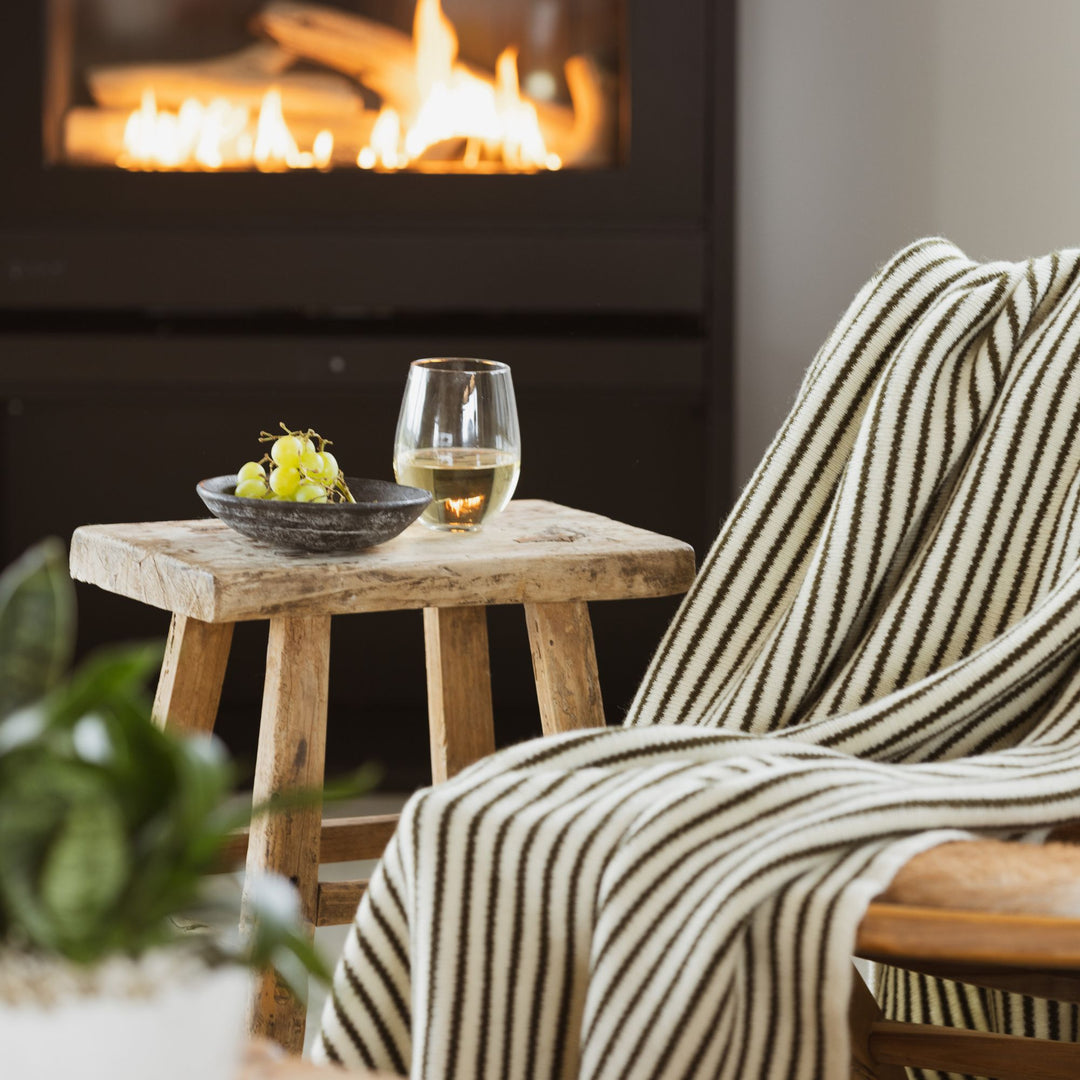 Charcoal Stripes Wool Throw Blanket