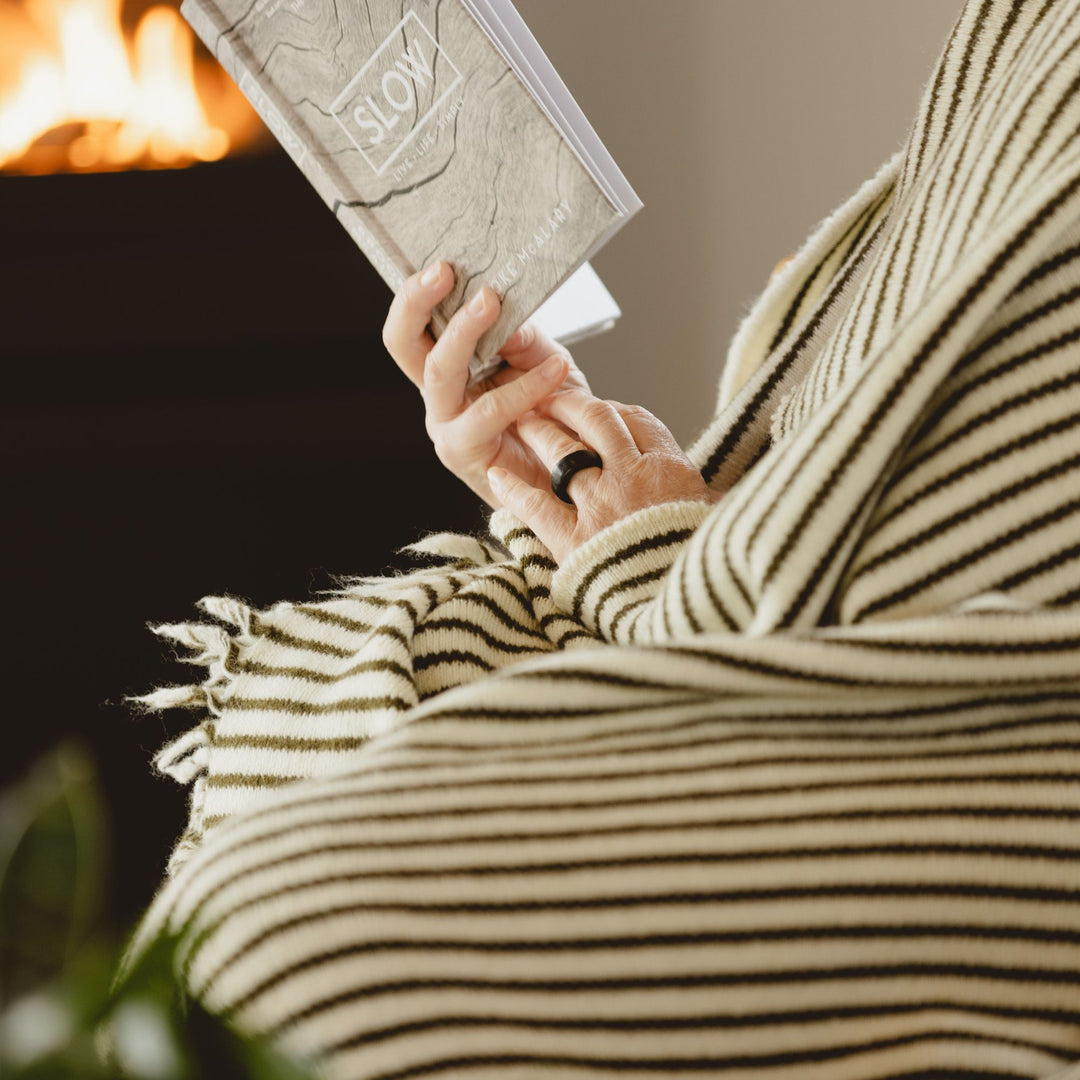 Charcoal Stripes Wool Throw Blanket