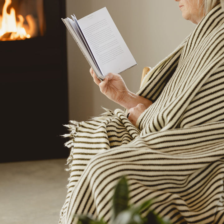 Charcoal Stripes Wool Throw Blanket