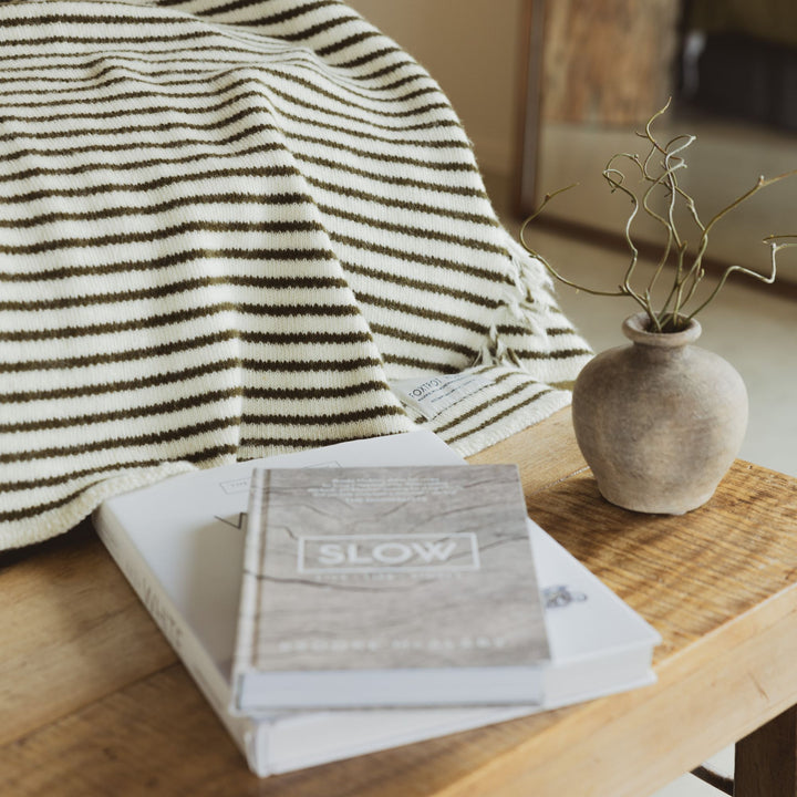 Charcoal Stripes Wool Throw Blanket