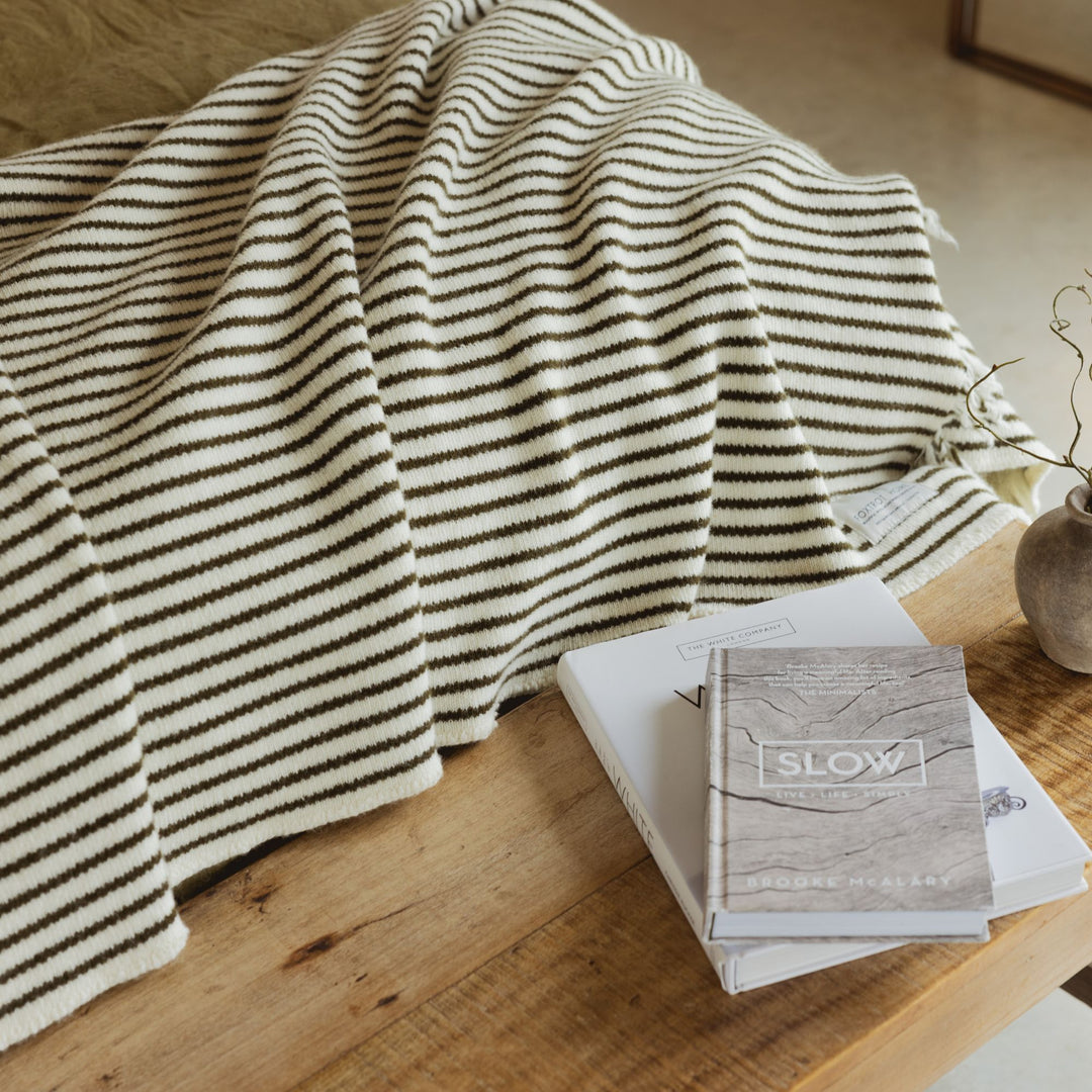 Charcoal Stripes Wool Throw Blanket