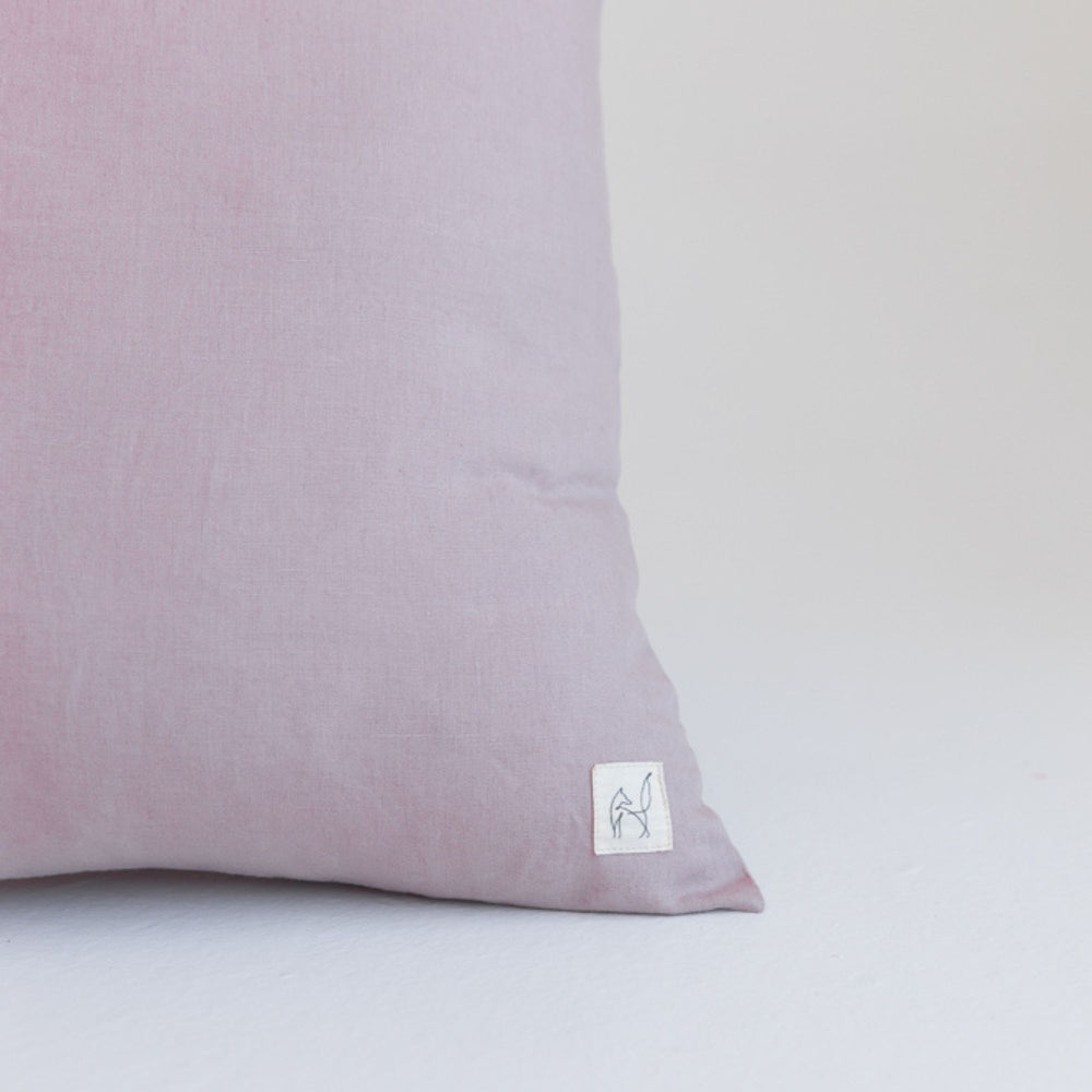 Foxtrot Home French Flax Linen styled in a bedroom with Rosewood Cushion Cover.