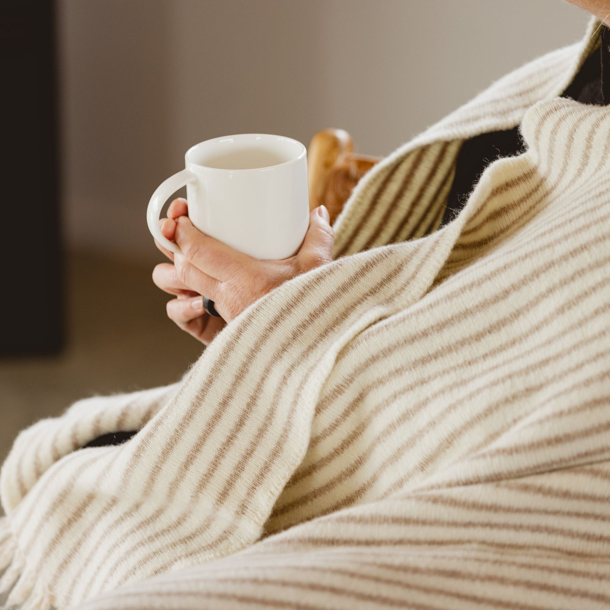 Foxtrot Home New Zealand Wool Blanket in Sand Stripes