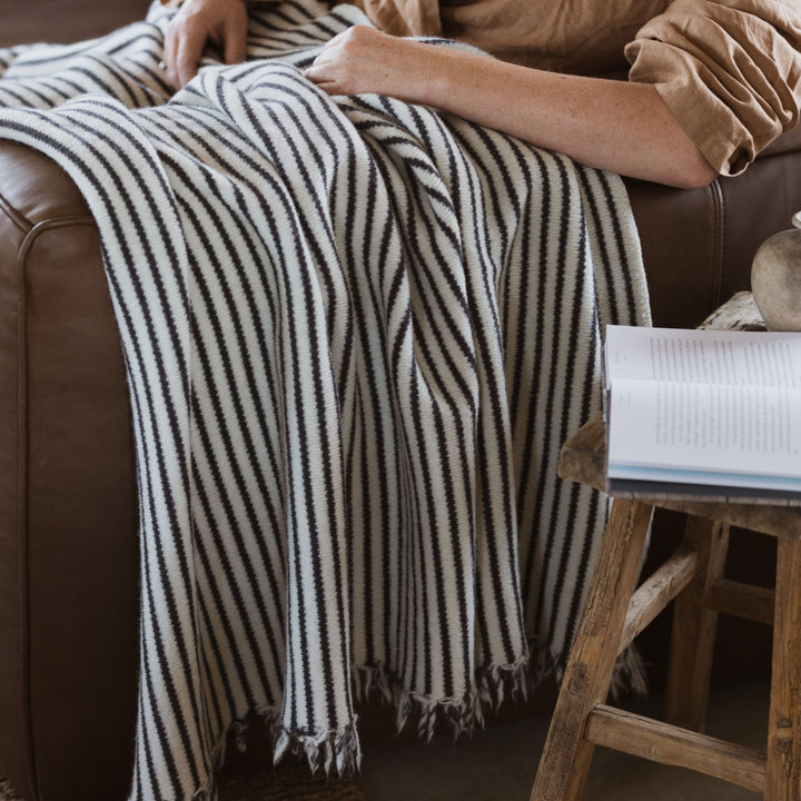 Charcoal Stripes Wool Throw Blanket