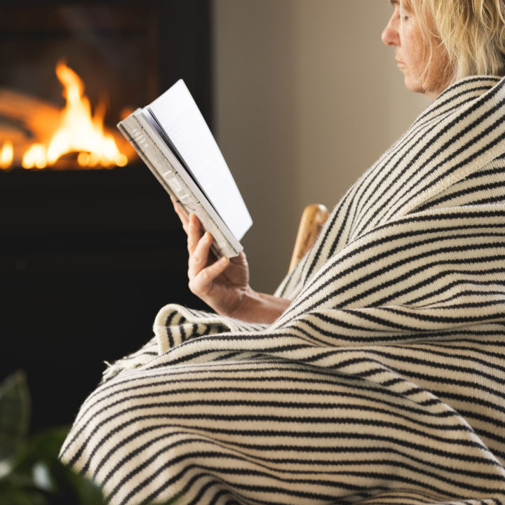 Charcoal Stripes Wool Throw Blanket