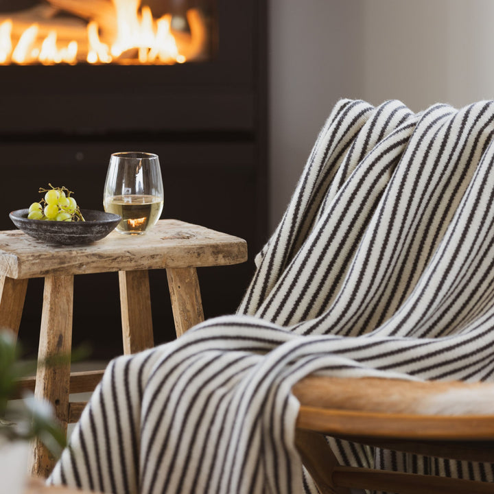 Charcoal Stripes Wool Throw Blanket