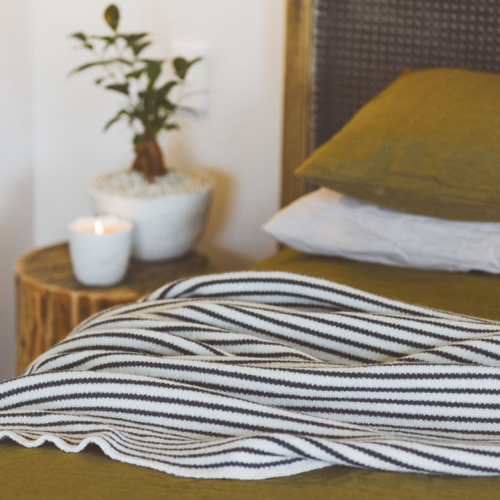 Charcoal Stripes Wool Throw Blanket