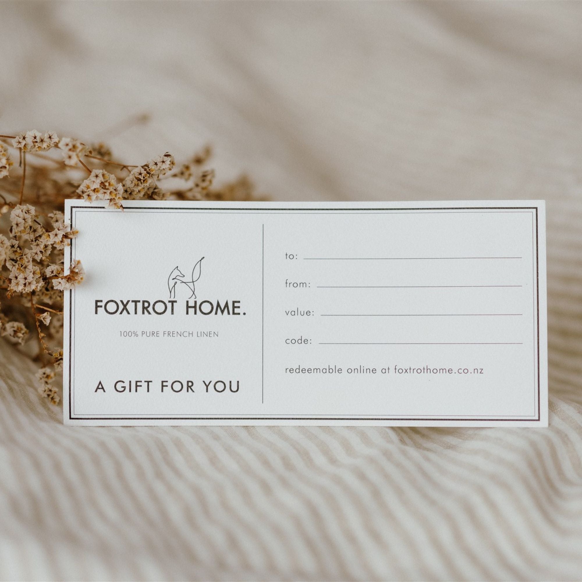 Foxtrot Home Gift Voucher use for New Zealand Wool or French Flax Linen