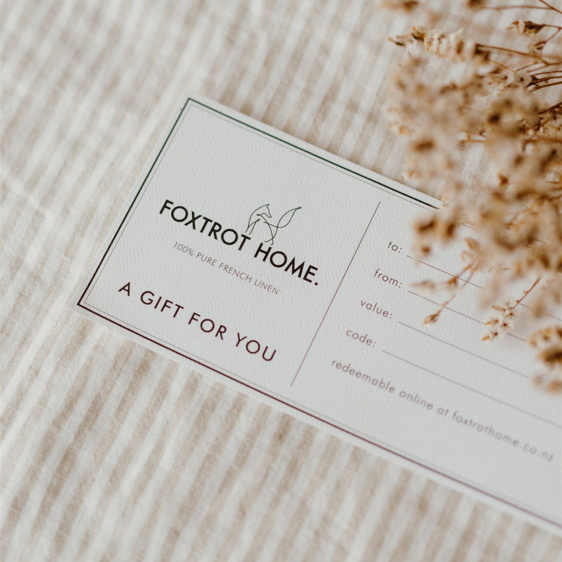 Foxtrot Home Gift Voucher use for New Zealand Wool or French Flax Linen