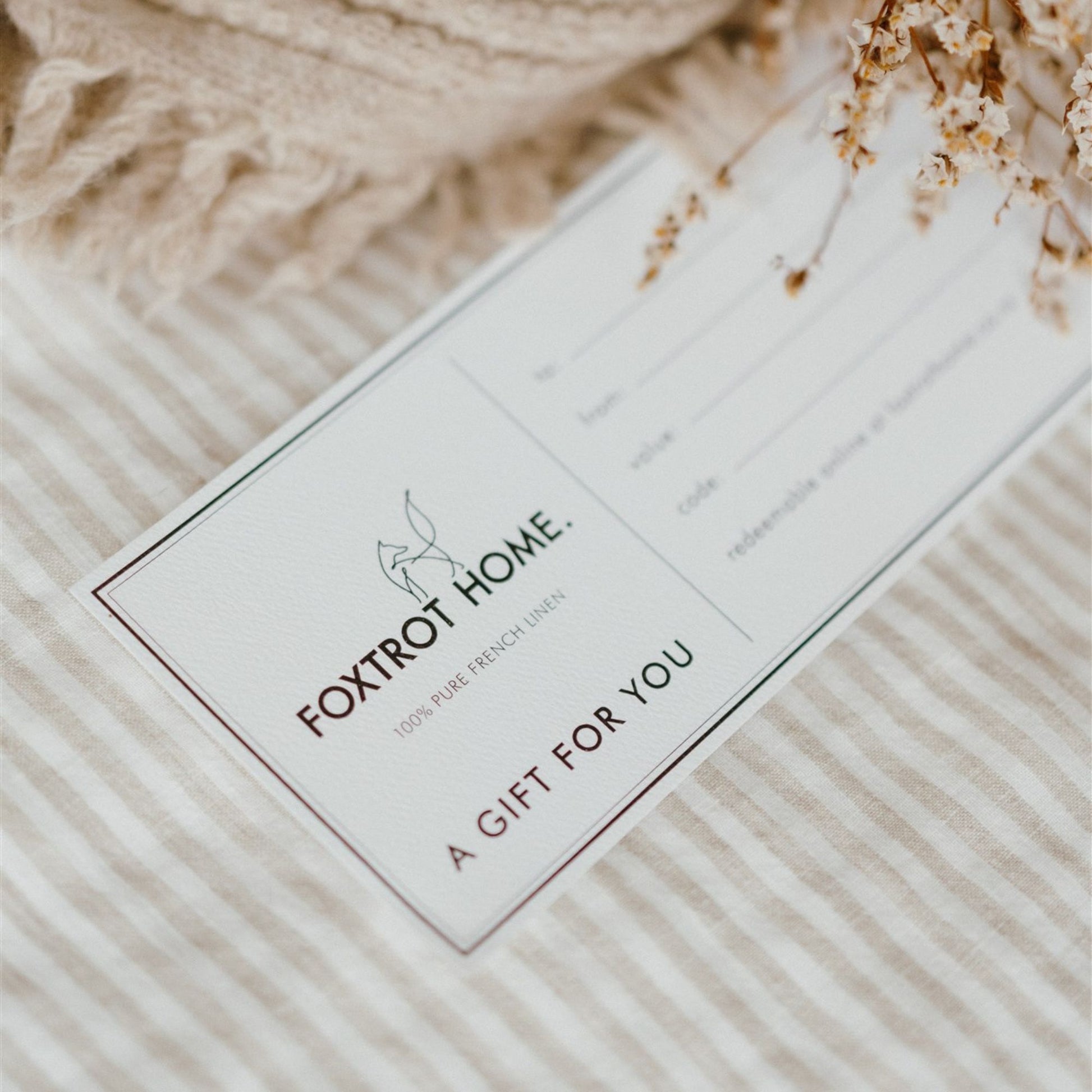 Foxtrot Home Gift Voucher use for New Zealand Wool or French Flax Linen