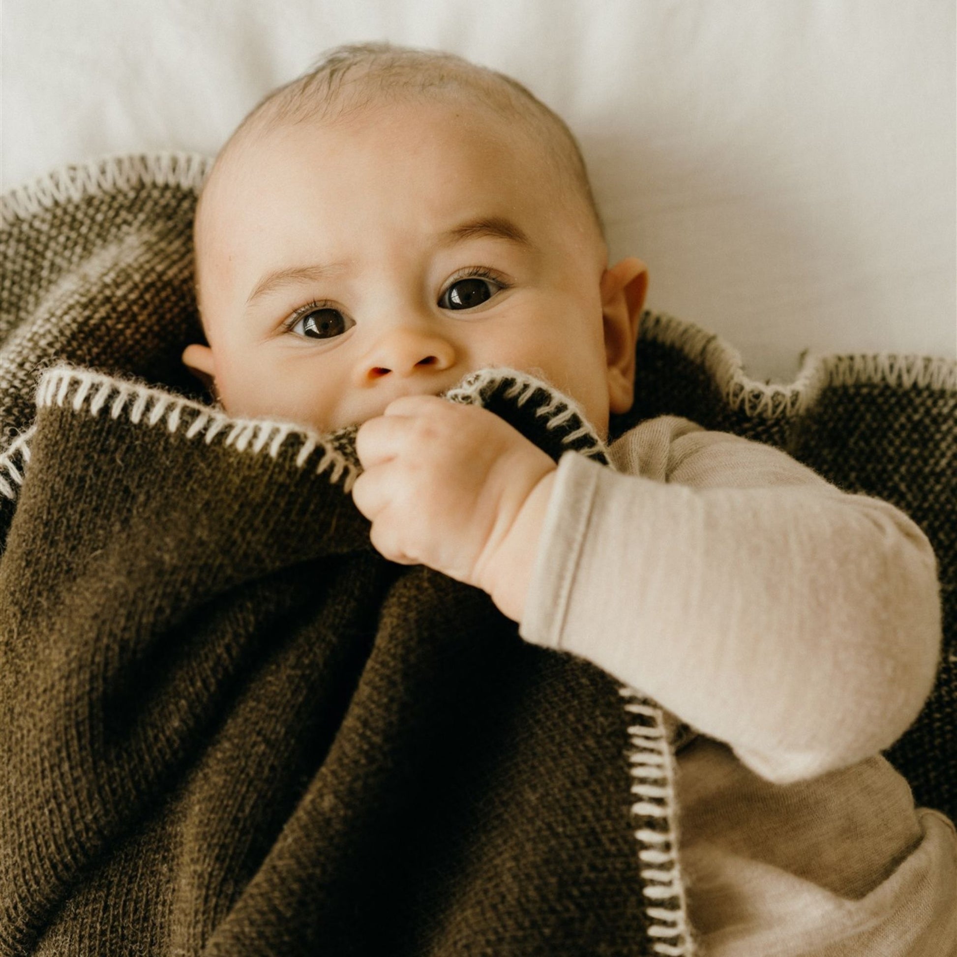 Foxtrot Home New Zealand Wool Baby or Knee Blanket in Olive