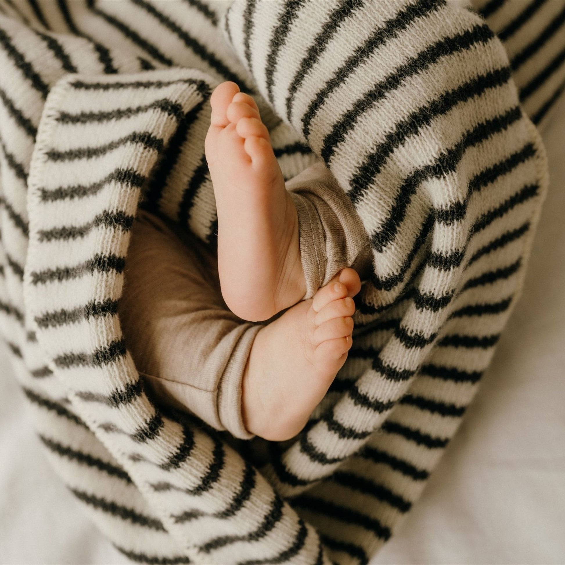 Foxtrot Home New Zealand Wool Baby Blanket in Olive Stripes