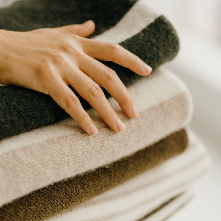 Foxtrot Home New Zealand Wool Throw Blanket in Sand Stripes