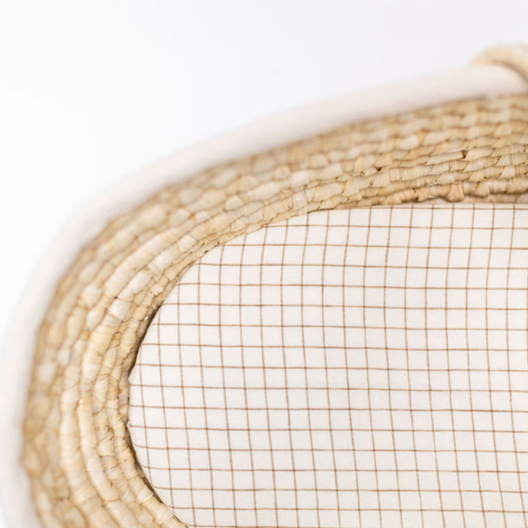 Malt Brown Grid Linen Cot/Bassinet Sheet