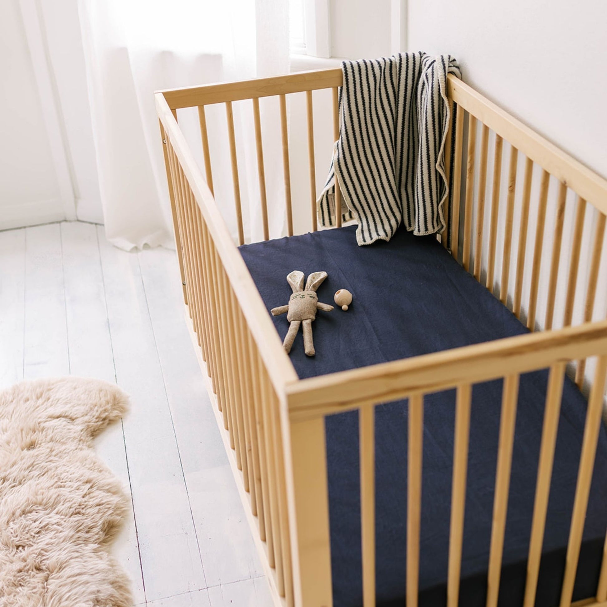 Midnight Blue Linen Cot/Bassinet Sheet