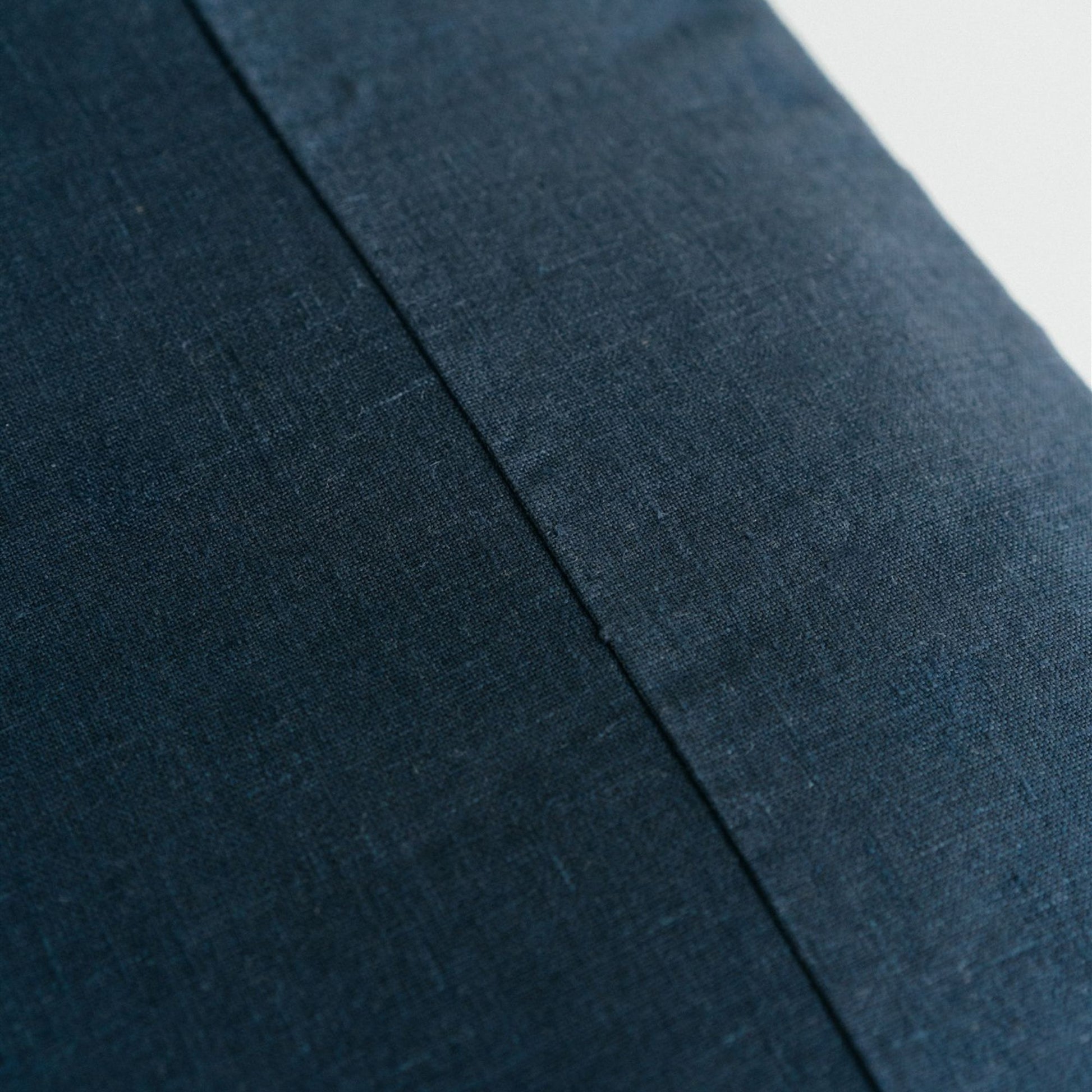 Foxtrot Home French Flax Linen styled in a bedroom with Midnight Blue Bedspread