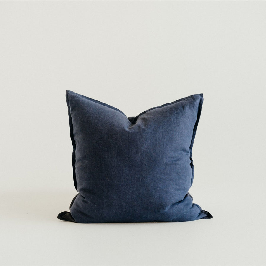 Foxtrot Home French Flax Linen styled with a Midnight Blue Cushion
