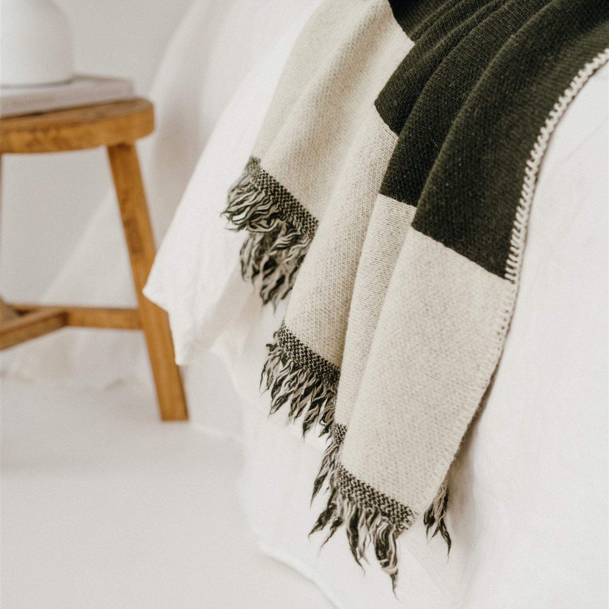 Foxtrot Home New Zealand Wool Blanket Throw in Moss Green