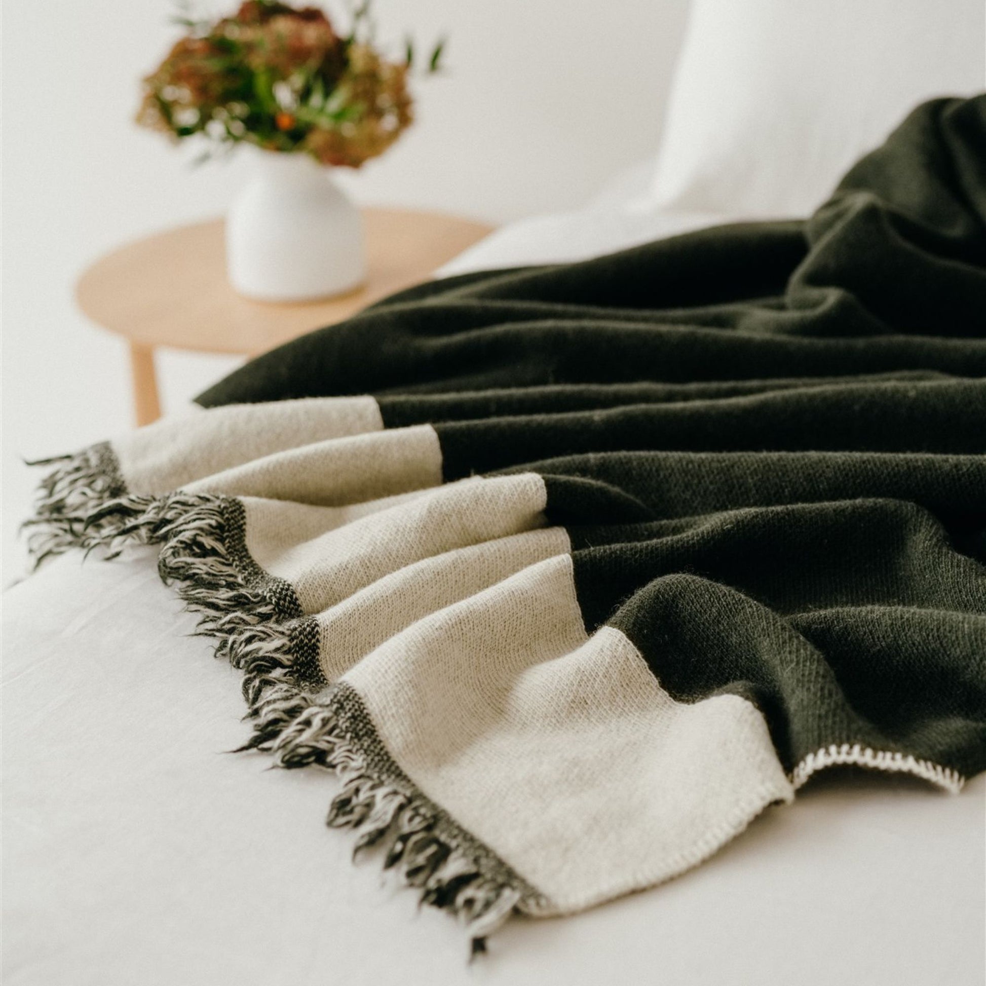 Foxtrot Home New Zealand Wool Blanket Throw in Moss Green