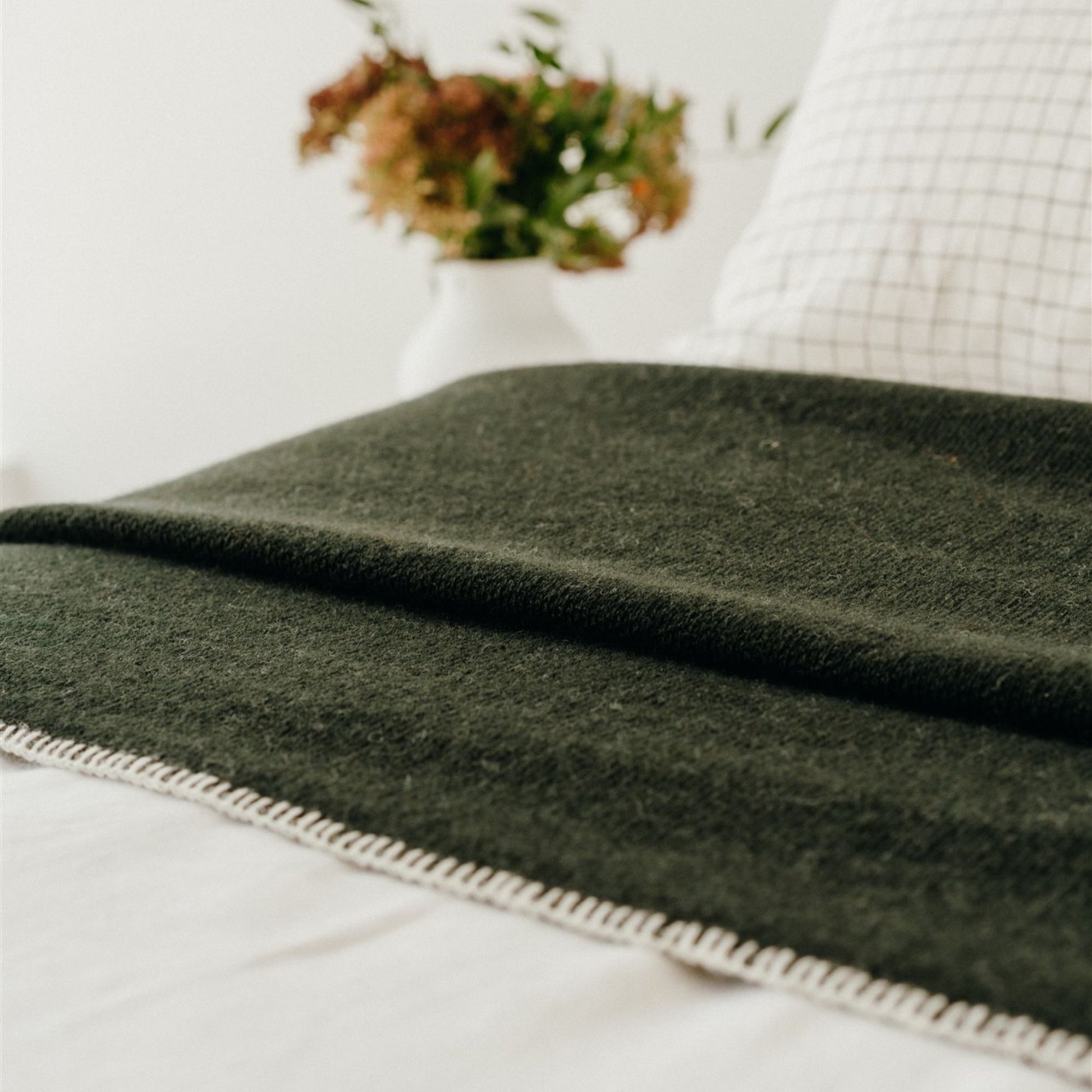 Foxtrot Home New Zealand Wool Blanket Throw in Moss Green