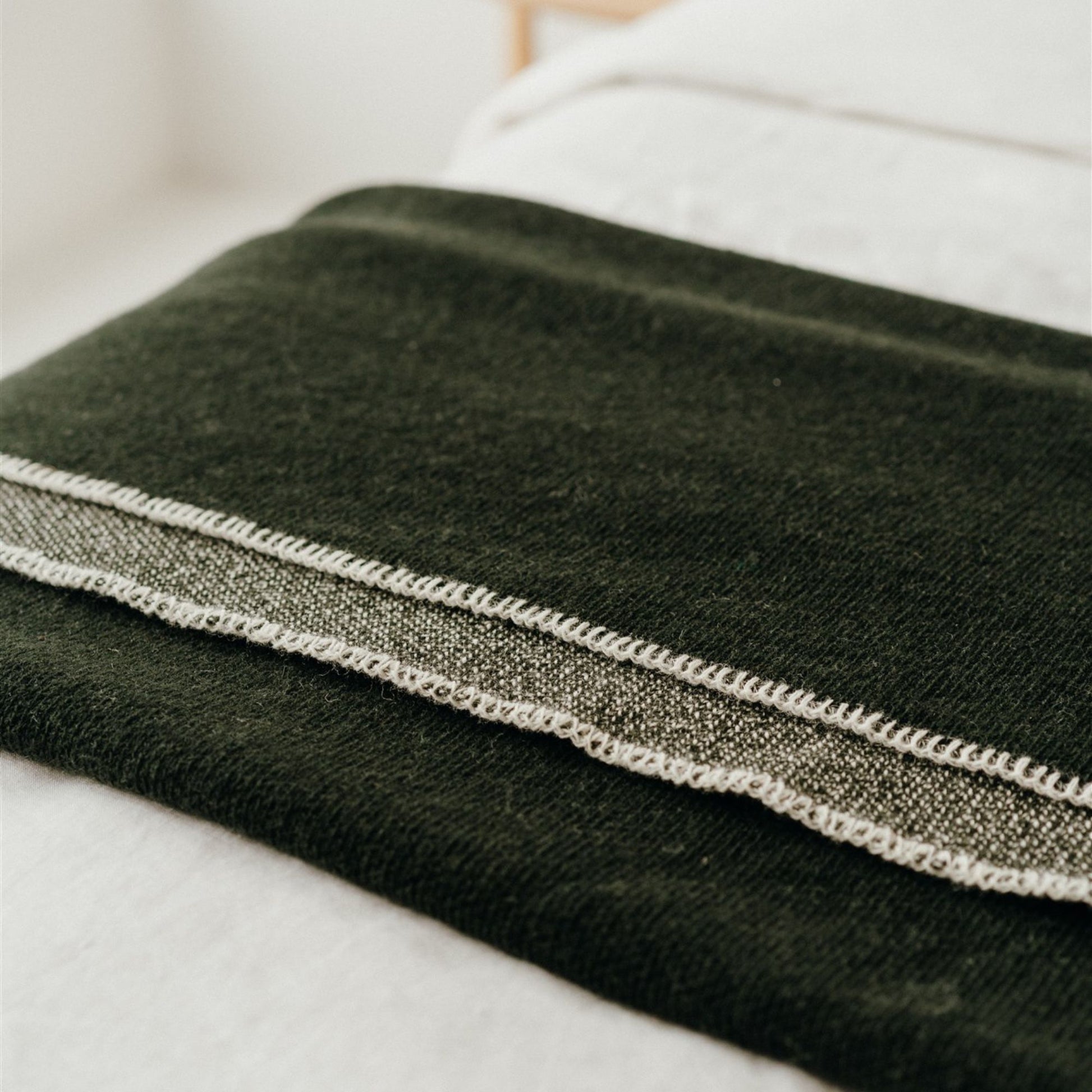 Foxtrot Home New Zealand Wool Blanket Throw in Moss Green