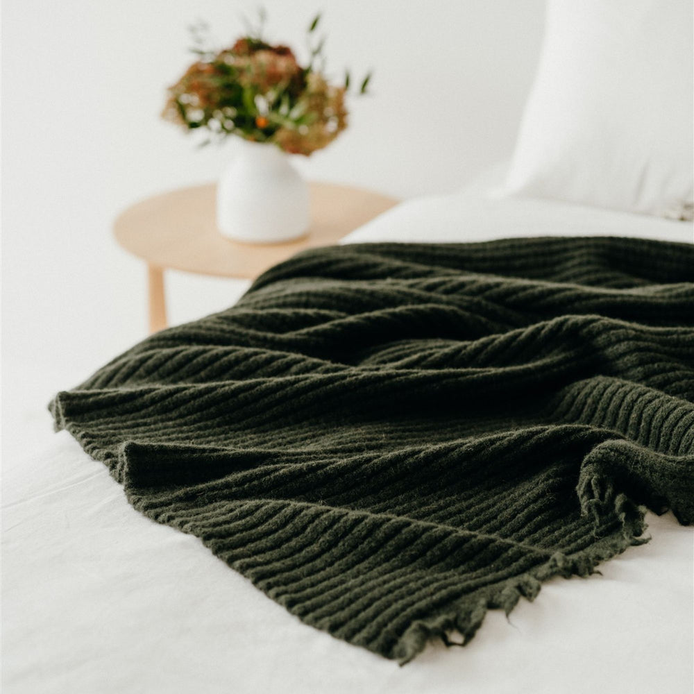 Foxtrot Home New Zealand Wool Throw Blanket Moss Green