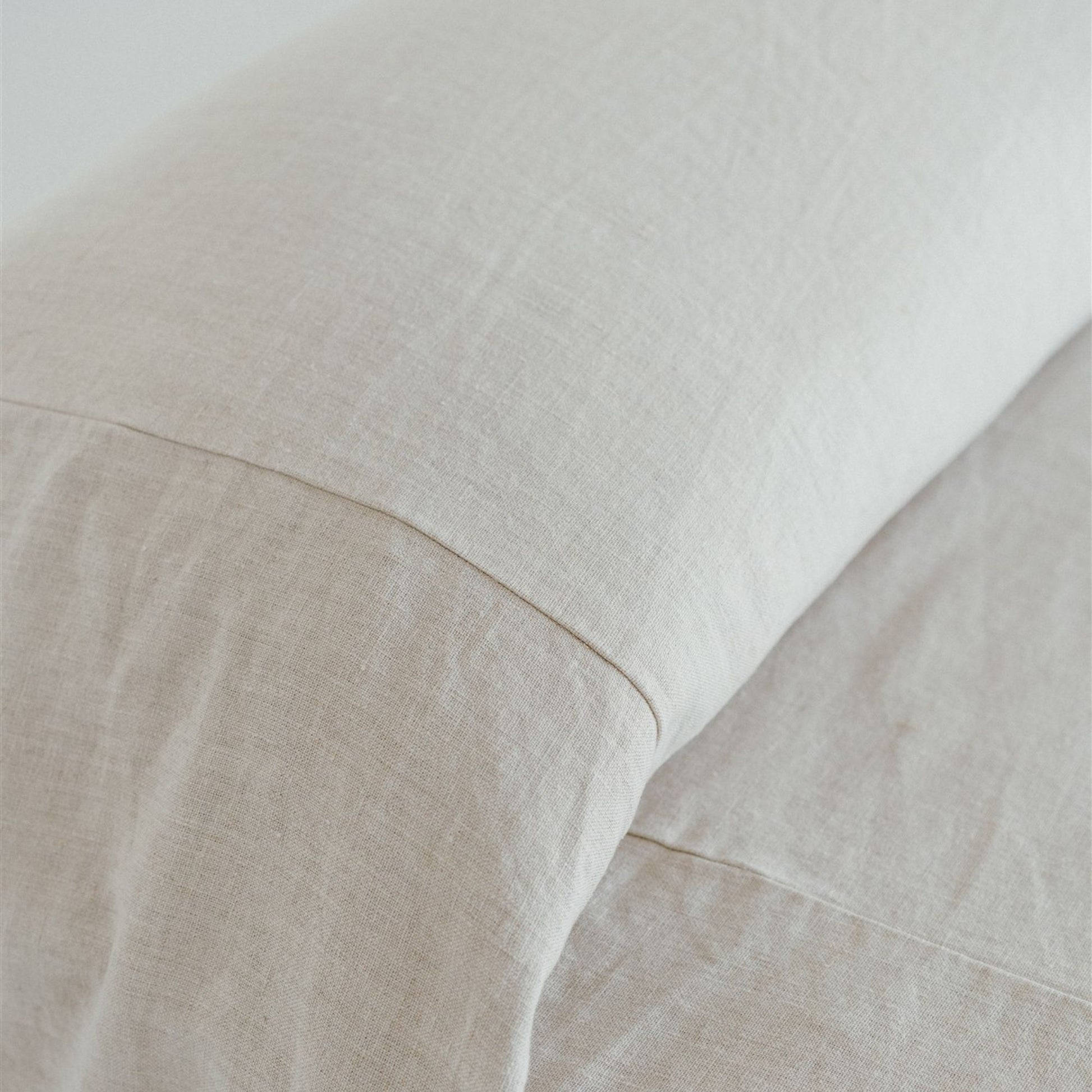 Foxtrot Home French Flax Linen styled in a bedroom with a Natural Bedspread