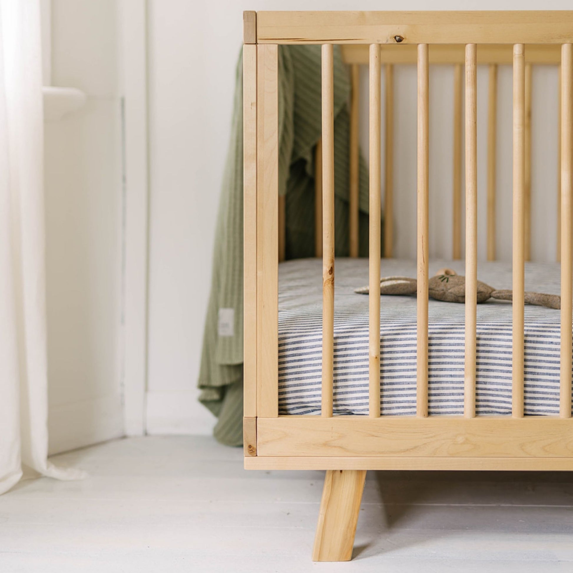 Navy Stripes Linen Cot/Bassinet Sheet