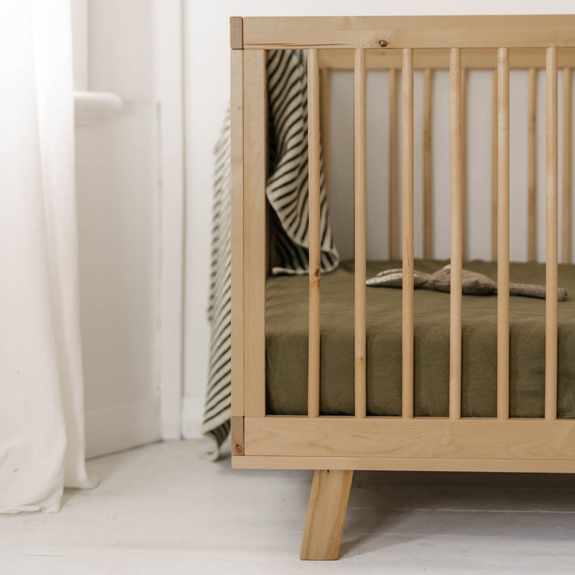 Olive Linen Cot/Bassinet Sheet
