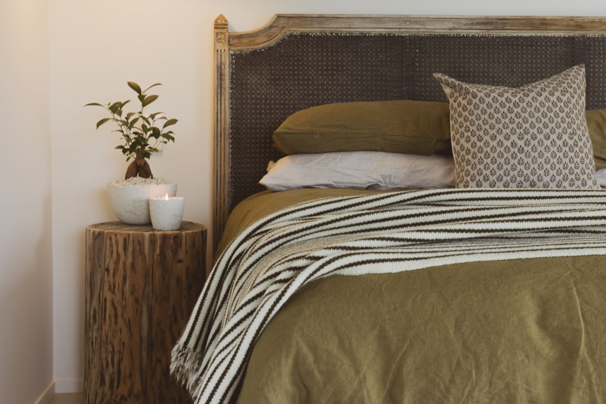 Foxtrot Home New Zealand Wool Throw Blanket in Olive Stripes